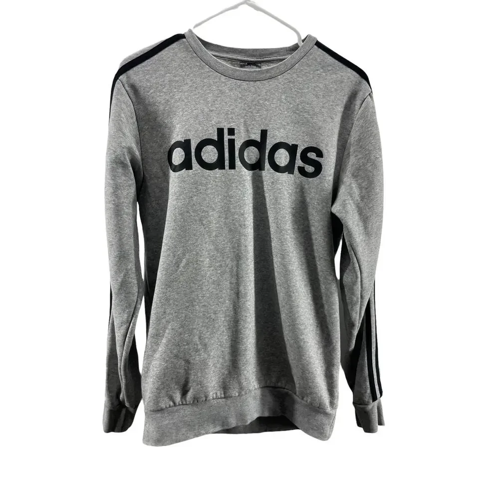Adidas Gray Black Pullover Graphic Crew Neck Sweatshirt Men's Size Small